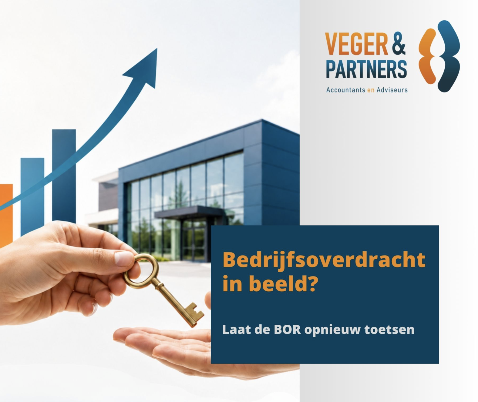 Hand overhandigt een sleutel voor een bedrijfspand, symbool voor bedrijfsoverdracht